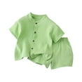 thumbnail image 1 of Ruyang Toddler Girls Cotton Linen 2 Piece Set Short Sleeve Button Down Shirts & Elastic Waist Shorts Thin Loose Casual Outfits, 1 of 8