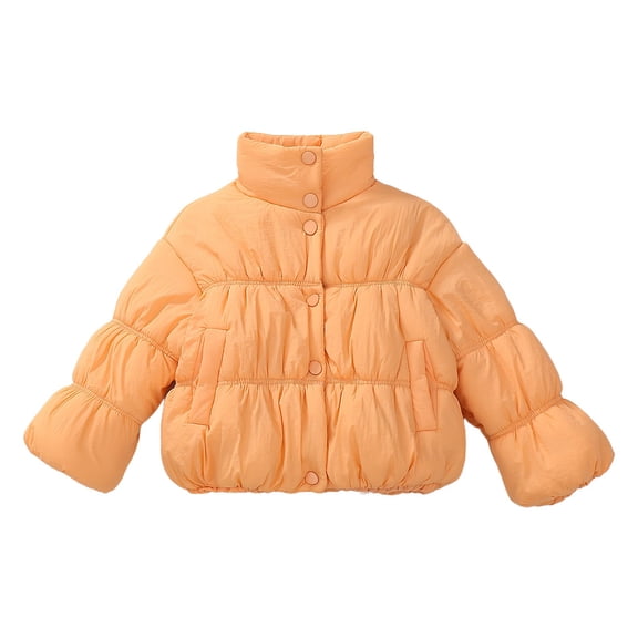 Ruyang Toddler Girls Cropped Puffer Coat Padded Quilted Coats Mock Neck Buttons Down Lightweight Pleated Winter Jackets