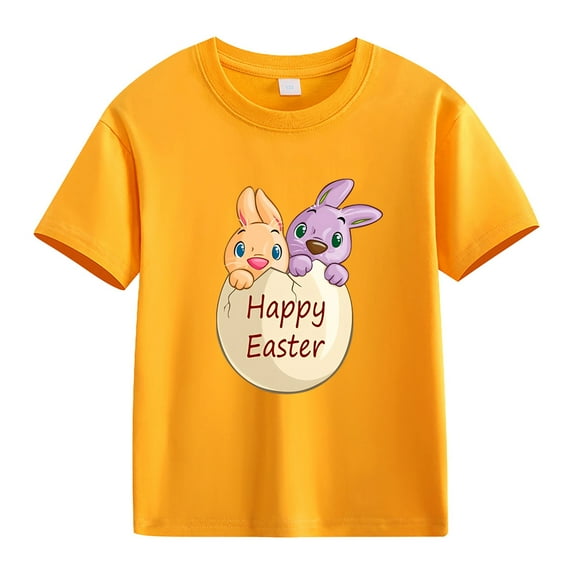 Ruyang Toddler Girls Easter Shirts Cute Bunny Eggs Tshirts Happy Easter Tees Cotton Short Sleeve Tops Kids Summer Clothes