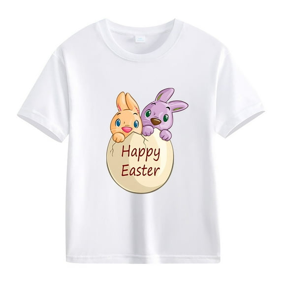 Ruyang Toddler Girls Easter Shirts Cute Bunny Eggs Tshirts Happy Easter Tees Cotton Short Sleeve Tops Kids Summer Clothes