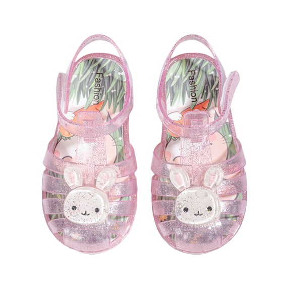 Ruyang Toddler Girls Jelly Sandals Cute Closed Toe Sandals Water-Resistant Beach Flat Sandal Non-Slip Bunny Shoes