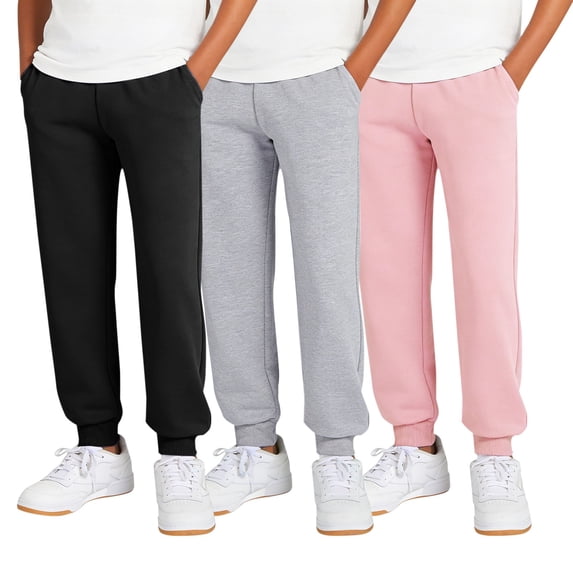 Ruyang Toddler Girls Jogger Sweatpants 3 Pack Elastic Cuff Loose Fit Sweatpants Solid Kids Fall Essential Sweatpants with Pockets