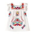 thumbnail image 1 of Ruyang Toddler Girls Mexican Embroidered Dresses Pleated Lace Trim Square Neck Dresses Summer Breathable Cute Sundress, 1 of 10