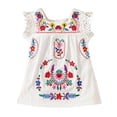 thumbnail image 1 of Ruyang Toddler Girls Mexican Embroidered Dresses Pleated Lace Trim Square Neck Dresses Summer Breathable Cute Sundress, 1 of 9