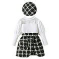 thumbnail image 1 of Ruyang Toddler Girls Plaid Skirt Spring Outfits Bubble Sleeve Glitter Tshirts Top Irregular Skirt with Hat Set 3Pcs, 1 of 7