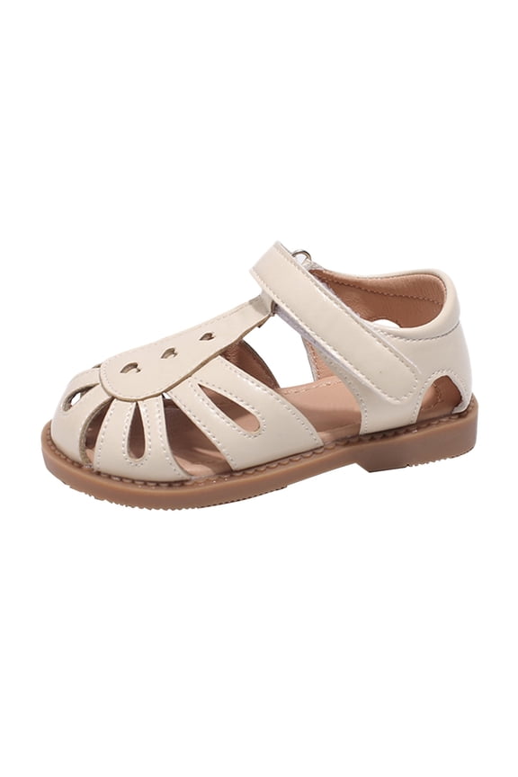 Toddler Girls Sandals Wide Toe Box School Uniform Flats Adjustable Straps Non-Slip Wedding Flower Girl Shoes