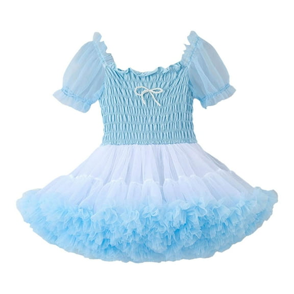 Ruyang Toddler Girls Summer Dresses Tulle Tutu Dress for Girls Puff Sleeve Square Neck Tiered Layer Party Dress