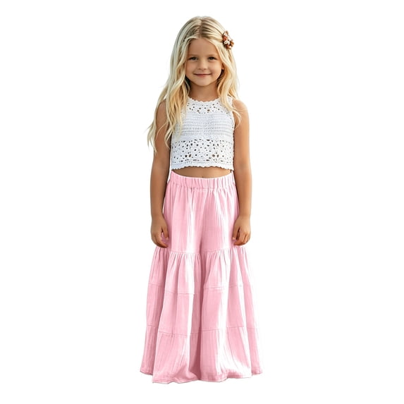 Ruyang Toddler Girls Wide Leg Pants Elastic High Waist Cotton Layered Flared Skirt Pants Summer Soft Breathable Casual Bottom for Baby