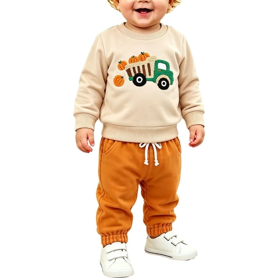 Ruyang Toddler Halloween Outfit Boy Girl Pumpkin Patch Pocket Crew Neck Sweatshirt Joggers Set Halloween Fall Baby Clothes