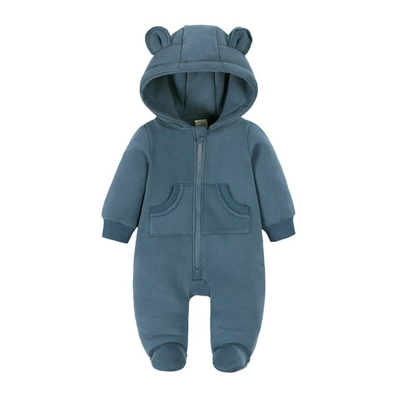 Ruyang Toddler Hooded Jumpsuits Thick Warm Long Sleeve Front Zipper Plain Romper Clothes Baby Boys Girls Fall Winter Outfits