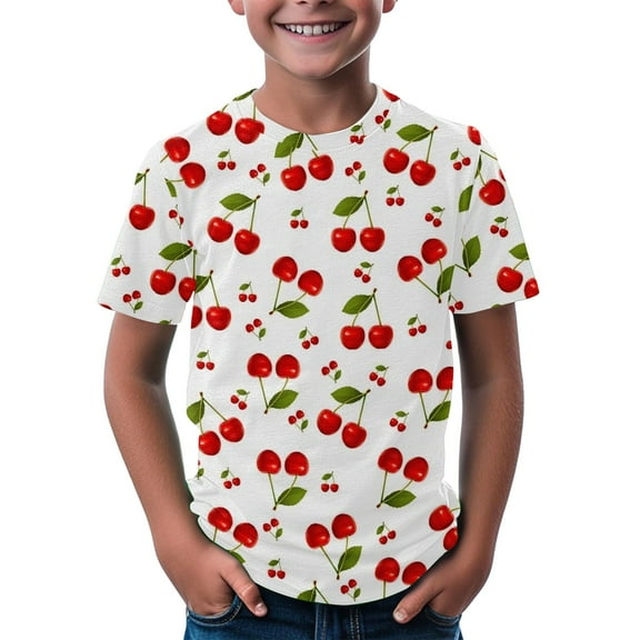 Ruyang Toddler Kids Girls Fruit Print Shirt Cherry Strawberry Short Sleeve Crewneck T-Shirts Summer Cute Pattern Tops