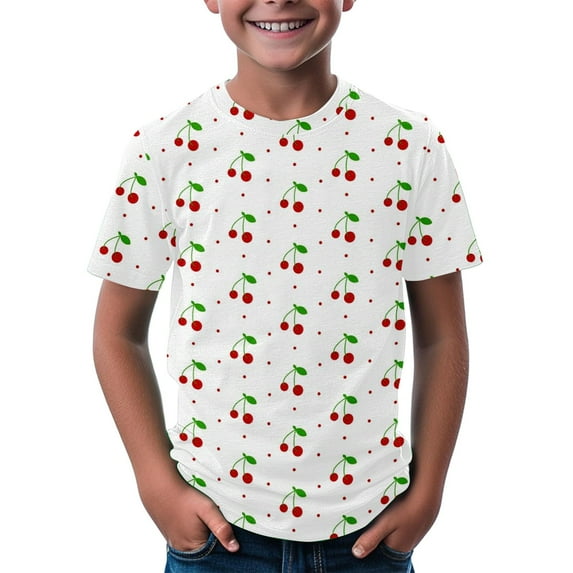 Ruyang Toddler Kids Girls Fruit Print Shirt Cherry Strawberry Short Sleeve Crewneck T-Shirts Summer Cute Pattern Tops