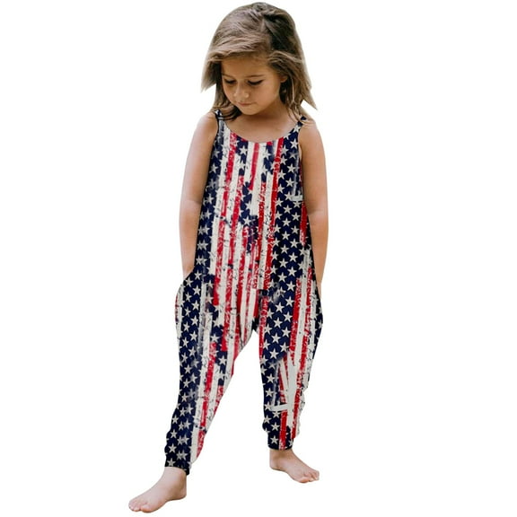Ruyang Toddler Kids Jumpsuit Independence Day Clothing Girls Spaghetti Straps 𝐒tars USA Romper Baby American Flag Summer Outfit