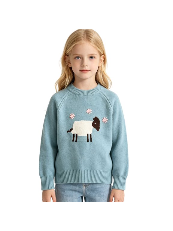 Toddler Kids Knit Sweater Boys Girls Crewneck Pullover Cute Sheep Pattern Long Sleeve Knitted Top Soft Fall Winter Casual Wear