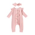 thumbnail image 1 of Ruyang Baby Girls Ruffle Bodysuit with Bowknot Headband Fall Winter Long Sleeve Bodysuits Button Down Footless Romper, 1 of 9