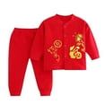 thumbnail image 1 of Ruyang Toddler Red Sweatsuit Outfits Tang Suits Boys Girls Print Buttons Top Solid Pants Chinese Calendar New Year Clothes, 1 of 8