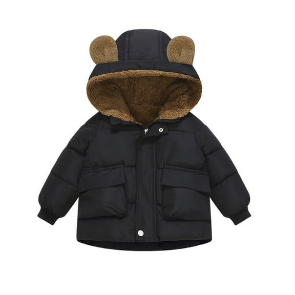 Ruyang Toddler Sherpa Fleece Jacket Baby Boys Girls Cute Bear Puffer Coat Winter Padded Warm Puffy Down Hooded Outerwear