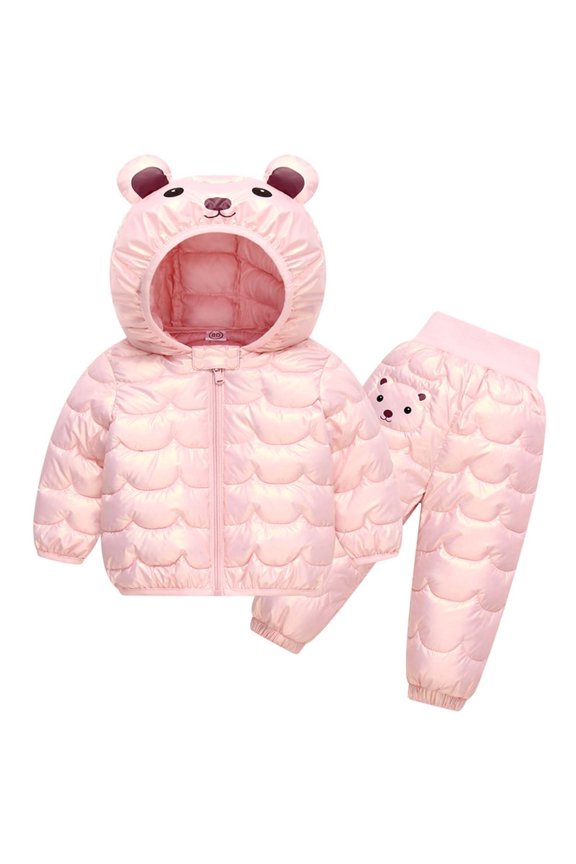 Toddler Winter Puffer Girls Pants And Puffer Boys Jackets Set Kids Lightweight Cute Bears Toddler Leather Jacket