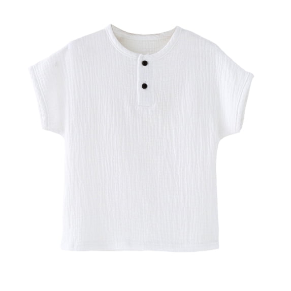 Ruyang Toddlers Cotton Linen Henley Short Sleeve Shirts Kids Short Button Up T-Shirt for Baby Boys Summer Basic Casual Tee Tops