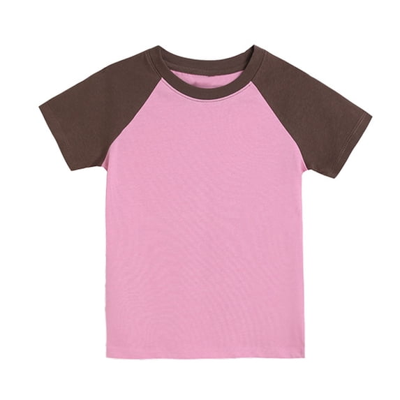 Ruyang Toddlers Cotton Raglan Short Sleeve Shirt Crewneck Color Block Summer Tees for Baby Boys Girls Casual Fitted Solid T-shirt