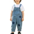 thumbnail image 1 of Ruyang Toddlers Denim Overalls Solid Loose Wide Leg Roll Jumpsuits Summer Baby Boys Girls Comfortable Active Rompers, 1 of 7