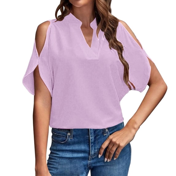 Ruyang Tops for Women, Women's Summer V Neck Off The Shoulder T Shirt Top Fashion 2024 Women's Loose Tee T-Shirt Blouses