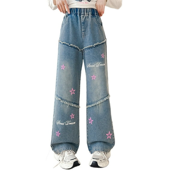 Ruyang Tween Girls New Ripped Baggy Jeans Trousers Pants Loose Fit Classic Streetwear Vintage Jeans Tracksuit Wide Leg Joggers