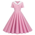 thumbnail image 1 of Ruyang V Neck Dress Women's V Neck Short Sleeved Solid Color Retro Double Breasted Button Big Swing Dress 80s Fancy Dress for Women, 1 of 4