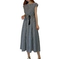 thumbnail image 1 of Ruyang Vintage Casual A Line Dresses Short Sleeves Loose O Neck Summer Cotton Linen Drawstring High Waisted Retro Dress Solid A Line Sundress for Women, 1 of 4