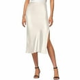thumbnail image 1 of Ruyang Vintage Skirt Womens Satin Silk High Waist Slit Midi Skirt Elastic Waistband Midi Skirts Elegant And Handsome Half Skirt For Women, 1 of 6