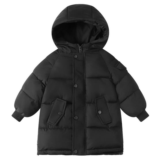Ruyang Winter Coat for Girls Padded Long Puffer Jacket Kids Zip Up Hooded Warm Parka Coat Thermal Puffy Quilted Outwear