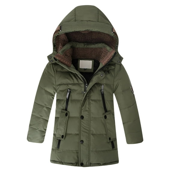 Ruyang Winter Coat for Teen Boys Puffer Jacket Fleece Hooded Warm Down Quilted Outwear Zip Up Thermal Long Overcoat