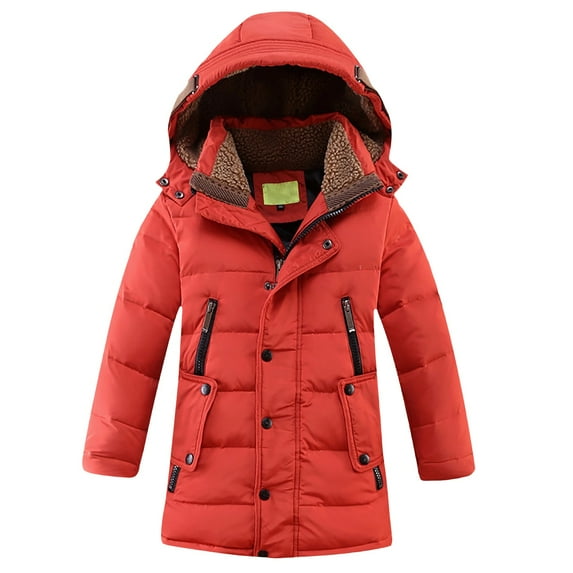 Ruyang Winter Coat for Teen Boys Puffer Jacket Fleece Hooded Warm Down Quilted Outwear Zip Up Thermal Long Overcoat
