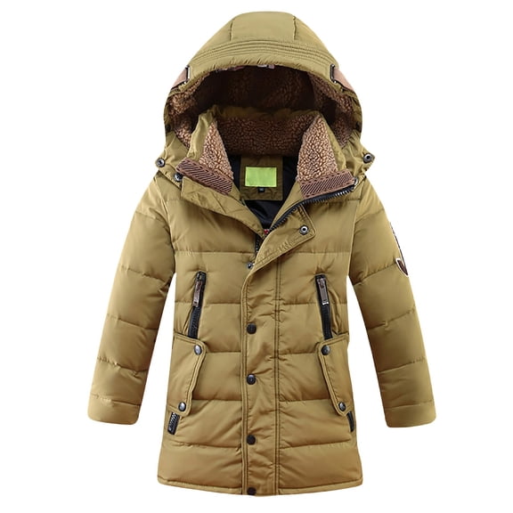 Ruyang Winter Coat for Teen Boys Puffer Jacket Fleece Hooded Warm Down Quilted Outwear Zip Up Thermal Long Overcoat