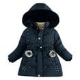 thumbnail image 1 of Ruyang Winter Puffer Jackets for Girls Cinched Waist Furry Hooded Dress Parka Coat Pearl Padded Warm Long Zip Up Outwear, 1 of 4