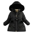 thumbnail image 1 of Ruyang Winter Puffer Jackets for Girls Cinched Waist Furry Hooded Dress Parka Coat Pearl Padded Warm Long Zip Up Outwear, 1 of 4