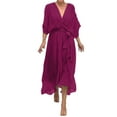 thumbnail image 1 of Ruyang Women Boho Maxi Dress Womens Casual Summer Lace Up Maxi Dress Short Sleeve Chiffon V Neck Long Flowy Beach Dresse, 1 of 5