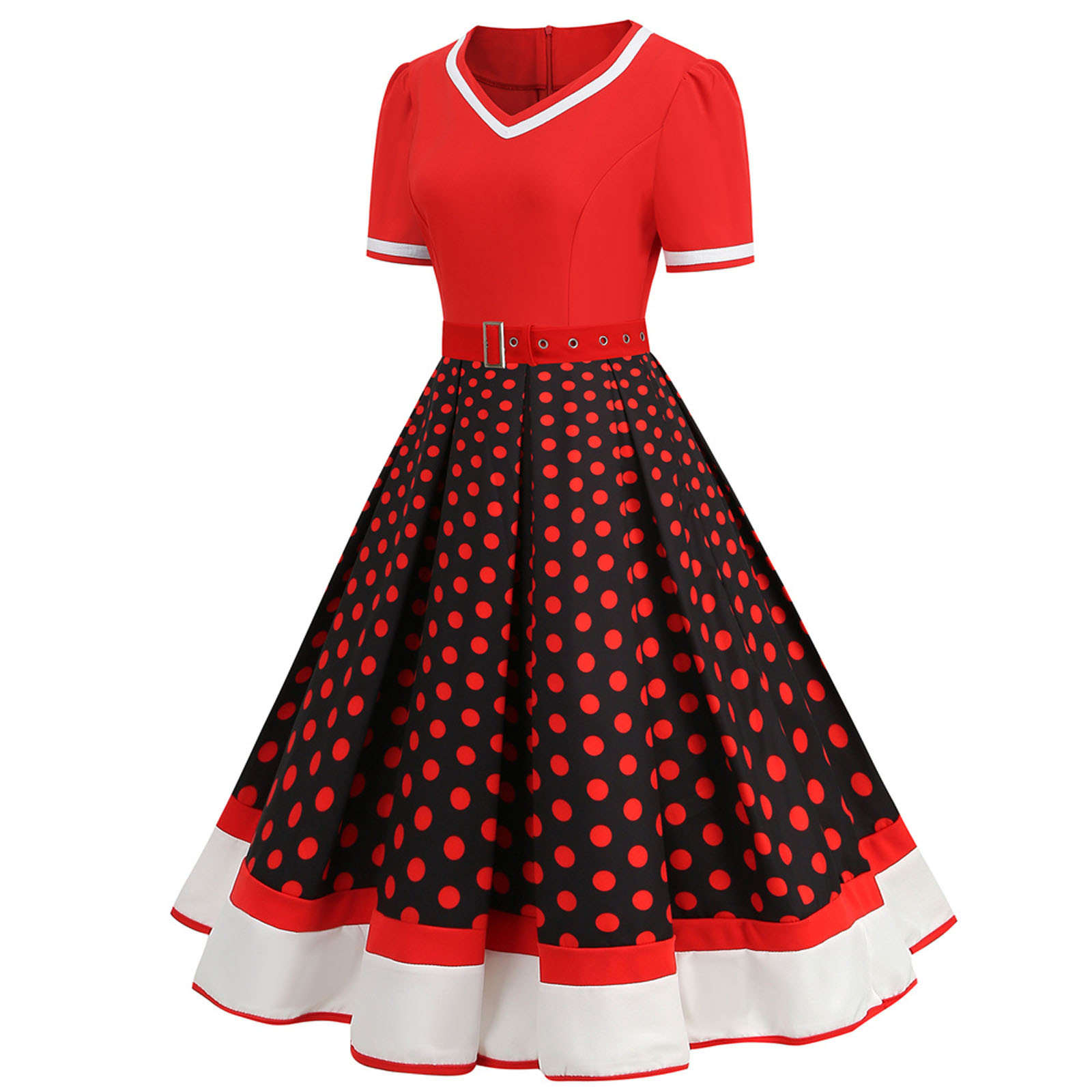 Ruyang Women Casual Dress Polka Dot Short Sleeve 1950s Housewife ...