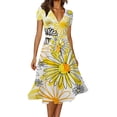 thumbnail image 1 of Ruyang Women Casual Elegant Solid Color V Neck Short Sleeve Flower Print Strap Belt Dress Short Sleeve Boho Long Dresses, 1 of 4