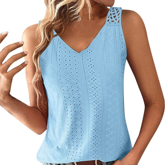Ruyang Women Eyelet Solid Casual Vest Hollow Sun Graphics Back Lace Top T Shirt Loose Fit Camisole Tops Full T Shirts for Women