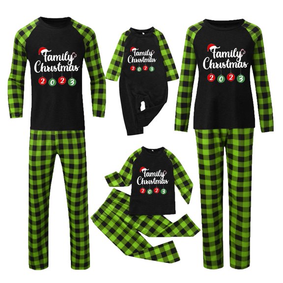 Ruyang Women Pajama Sets, Matching Family Pajamas Sets Christmas PJ's Letter Print Top and Plaid Bottom Sleepwear Jammies Sets