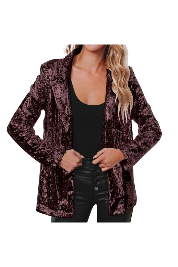 Women Sequins Blazers Jacket Casual Long Sleeve Glitter Party Shiny Lapel Outerwear Coat Teen Girl Cold Weather Coats