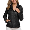 thumbnail image 1 of Ruyang Women Slim Hooded Jacket Overcoat Coat Lapel Removable Zipper Outwear Tops Detachable Hat Lined With Leather Jacket, 1 of 7