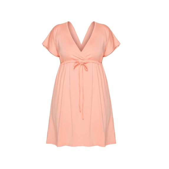 Ruyang Women Solid Color Dress Casual Short Sleeve V Neck High Waist Beach Mini Dresses With Belt Dress Formal Dresses for Women plus
