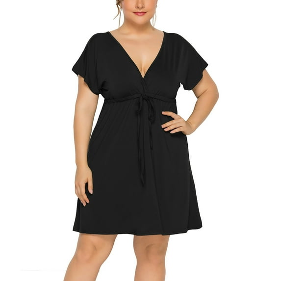 Ruyang Women Solid Color Dress Casual Short Sleeve V Neck High Waist Beach Mini Dresses With Belt Dress Formal Dresses for Women plus
