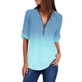 thumbnail image 1 of Ruyang Women Spring And Summer Casual Zipper V Neck Solid Color Long Sleeved Button Gradient Color Pull Sleeve Loose Top Womens Running Tee Shirts, 1 of 7