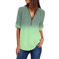 thumbnail image 1 of Ruyang Women Spring And Summer Casual Zipper V Neck Solid Color Long Sleeved Button Gradient Color Pull Sleeve Loose Top Womens Running Tee Shirts, 1 of 7