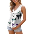 thumbnail image 1 of Ruyang Women Summer Button Up Shirt Sleeveless Casual V Neck Butterfly Printed Cotton Tank Top Bar Tops for Women Yoga Sports Top, 1 of 4
