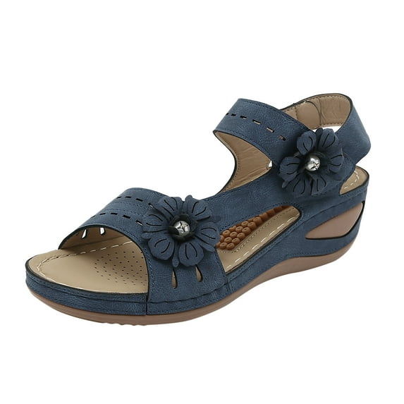 Ruyang Women Summer Flowers Casual Open Toe Wedges Massage Soft Bottom Breathable Hook Loop Shoes Sandals Women Dressy Sandals