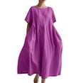 thumbnail image 1 of Ruyang Women's 2024 Summer Fashion Cotton Solid Color Pocket Dress Casual Summer Dresses for Women Boho Floral Dresses, 1 of 5